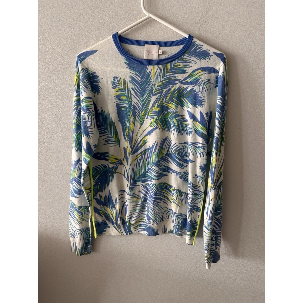 Whisper by Brodie Women's M Tropical Crew Neck Long Sleeve Knit Sweater Tropical